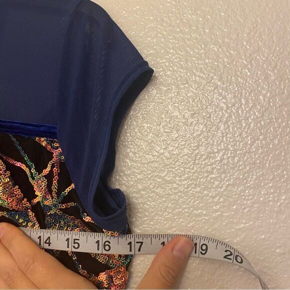 Weissman Dance costume blue sassy fringe sequin dress Misbehave 16291 Adult MA - Picture 8 of 10